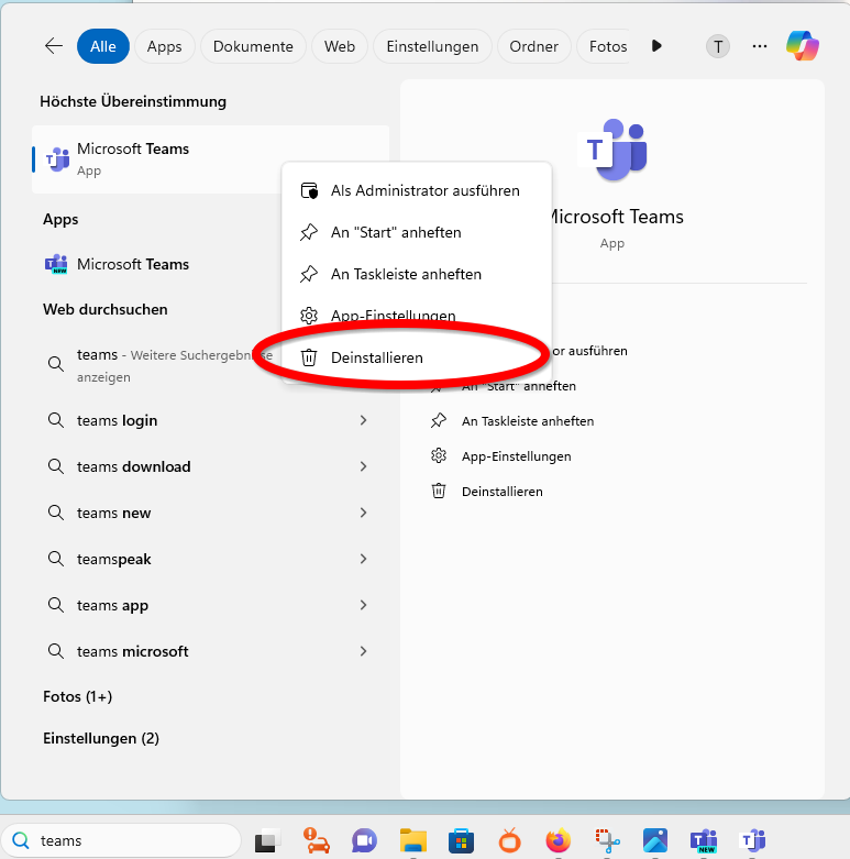 Deinstallation alte Teams App