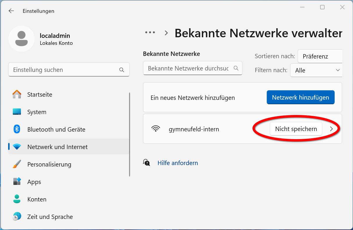 WLAN Verbindung entfernen 3