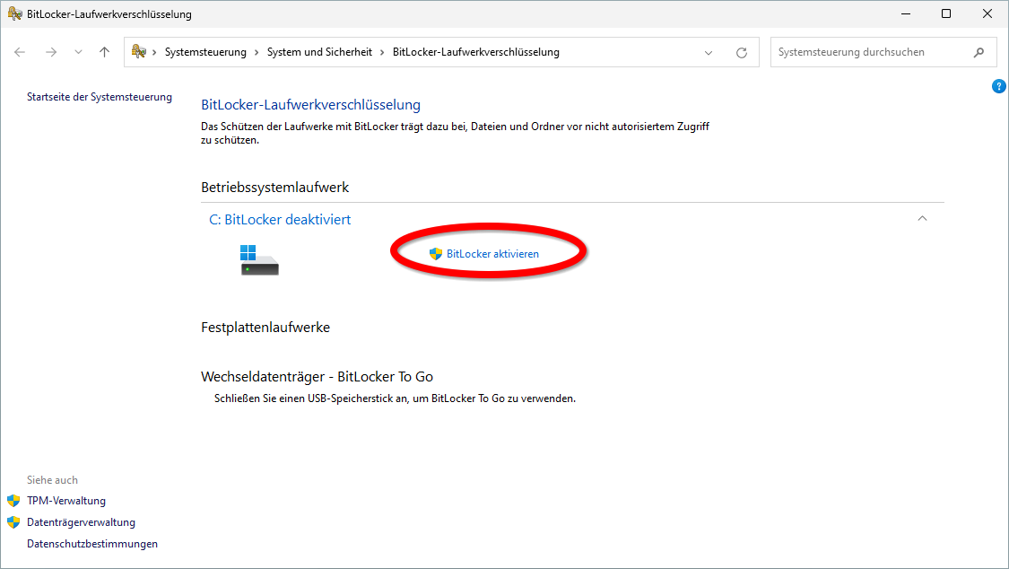 Bitlocker aktivieren