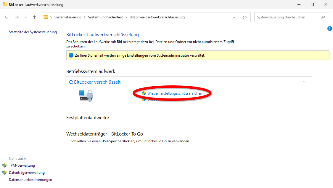 Bitlocker-Key sichern