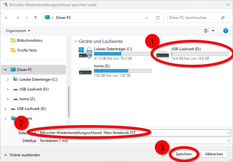 Bitlocker-Key speichern