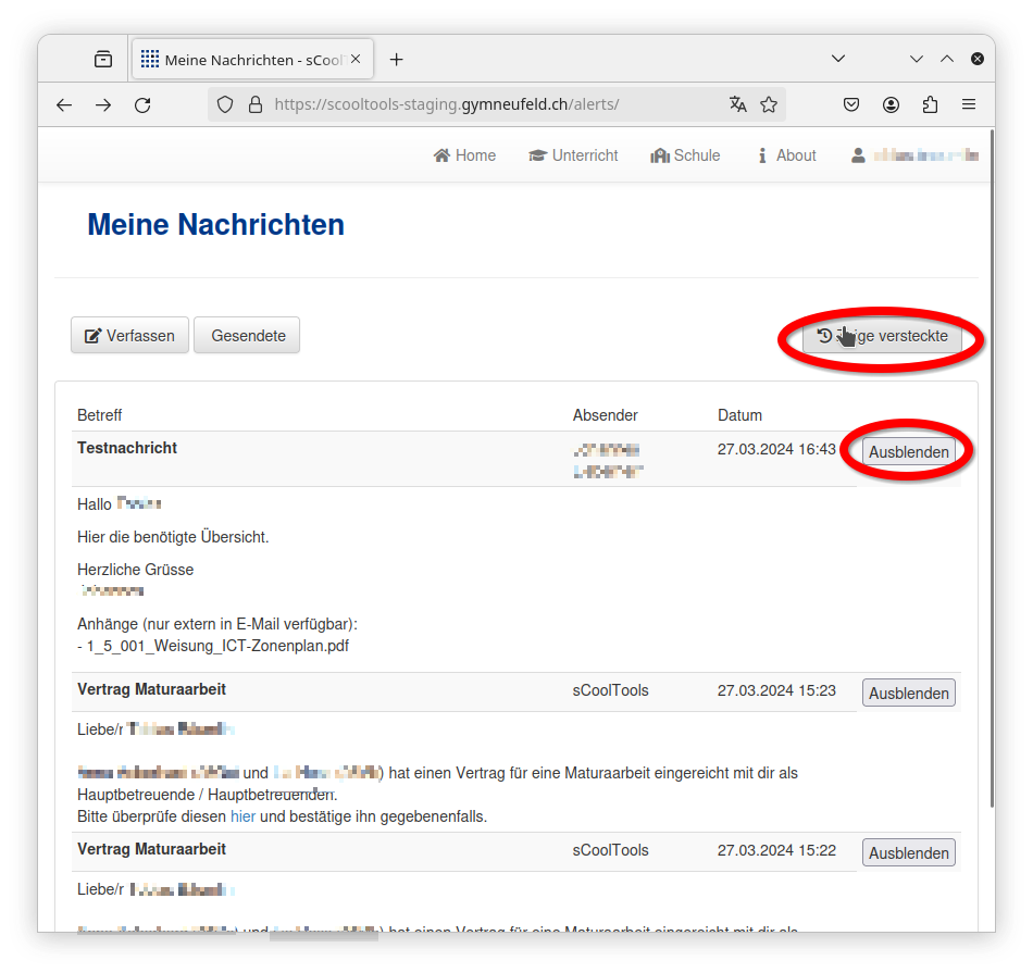 Nachricht ausblenden