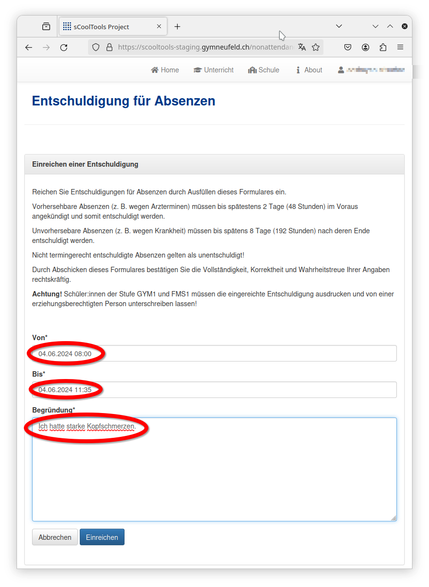 Entschuldigung Absenz