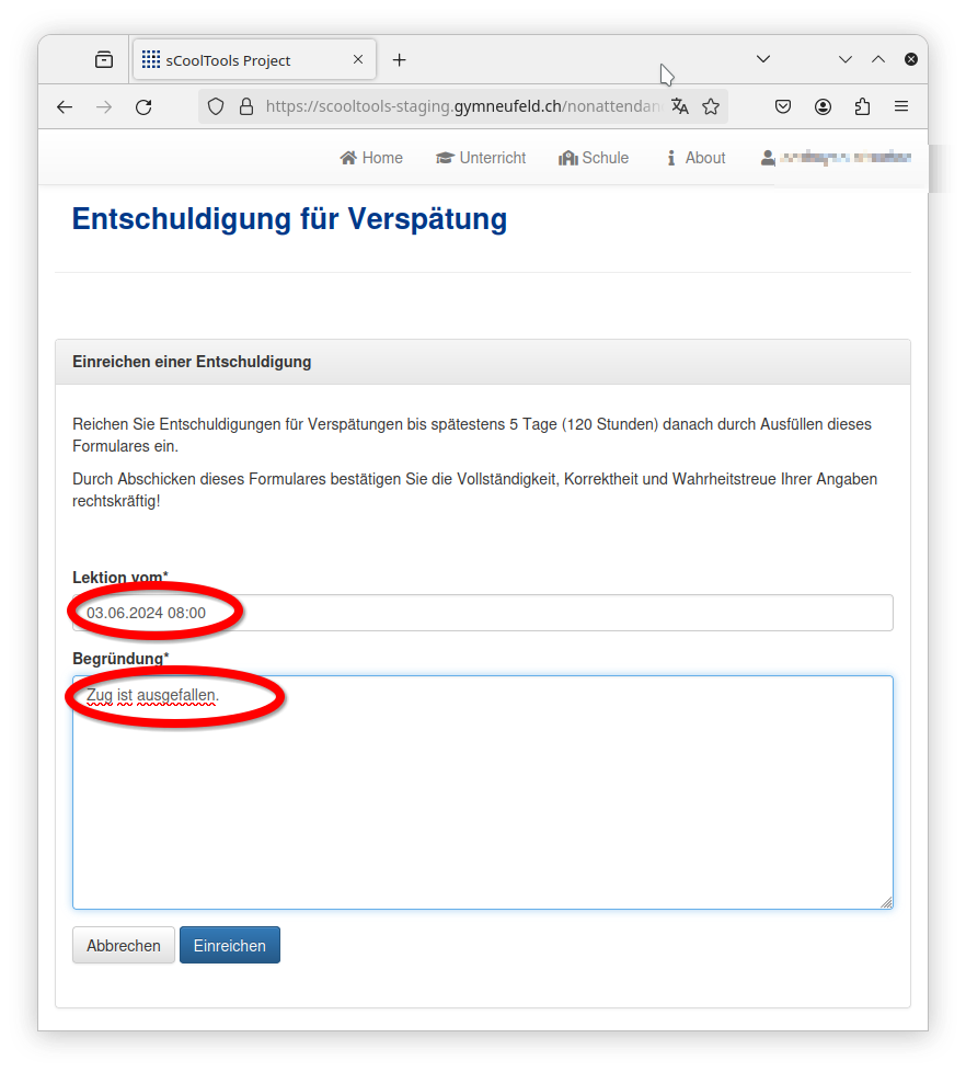 Entschuldigung Verspätung