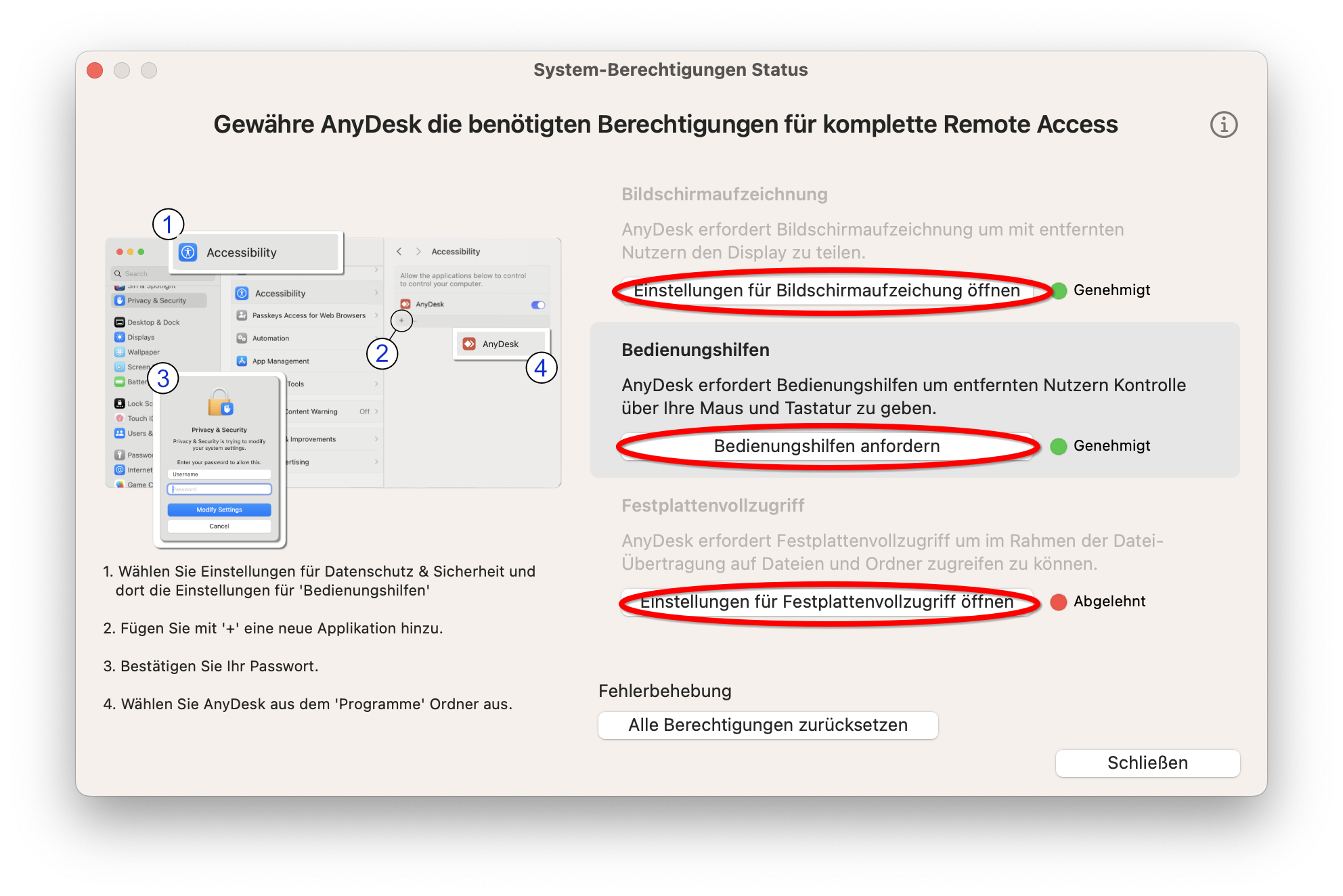 AnyDesk Berechtigungen