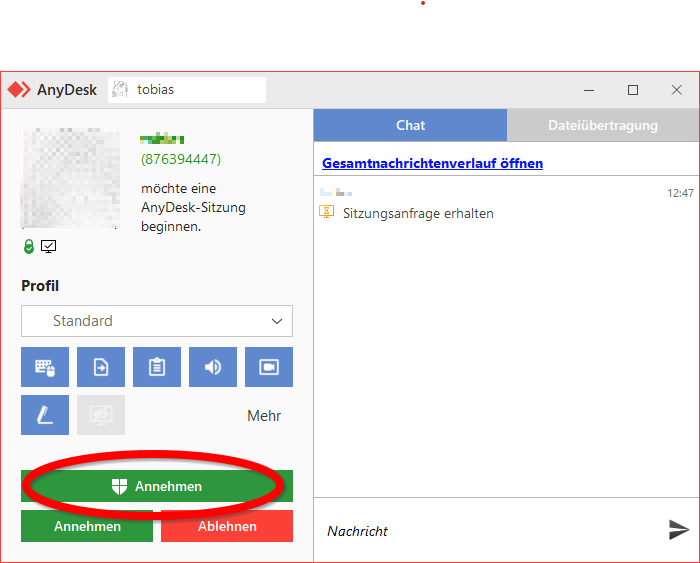 AnyDesk Verbindung akzeptieren